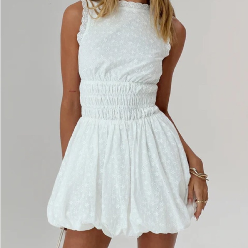 Vittoria Bubble Hem Mini Dress White